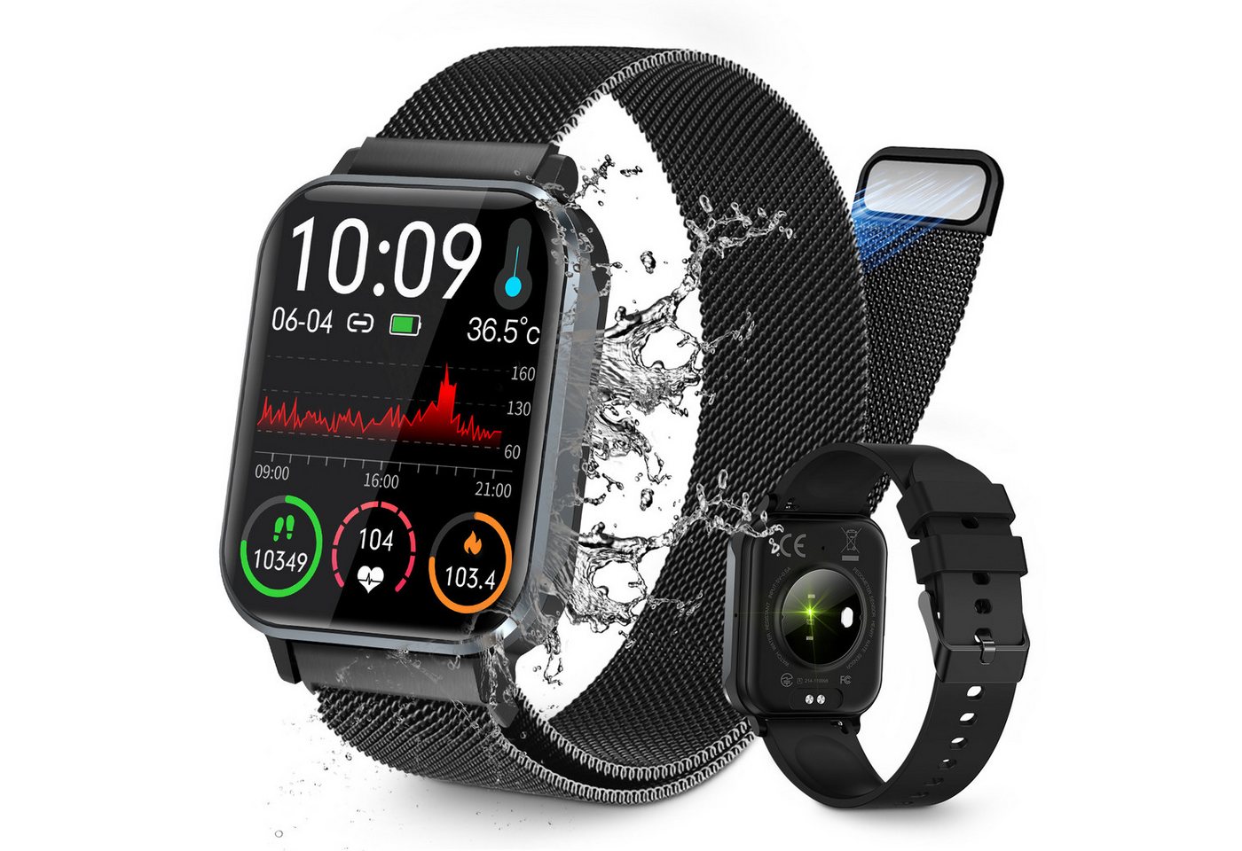 BEKOMIYA Smartwatch Fitness Tracker Uhr für Damen Herren mit Telefonfunktion Smartwatch (Quadratischer cm/1,83''-Voll-Touch-Farbdisplay Zoll) mit Blutsauerstoff,Blutdruck,Herzfrequenz,Körpertemperaturmessung, Schrittzähler, Atemtraining, Musiksteuerung und Fernfotografie usw., IP68 wasserdichte Sportuhr mit mehr als 100+ Sportmodi,für Android IOS von BEKOMIYA