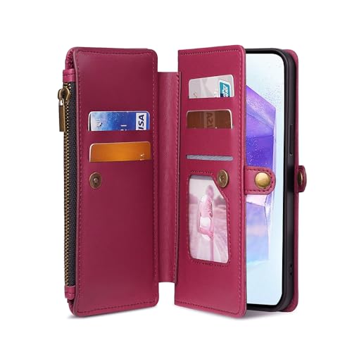 BELLA BEAR Honor Magic 7 Case [6 Kartenfächer] [Seitentasche mit Reißverschluss] [Fotofach] [Einstellbarer Schultergurt] [Kickstand] Wallet Case für Honor Magic 7 (Rot) von BELLA BEAR