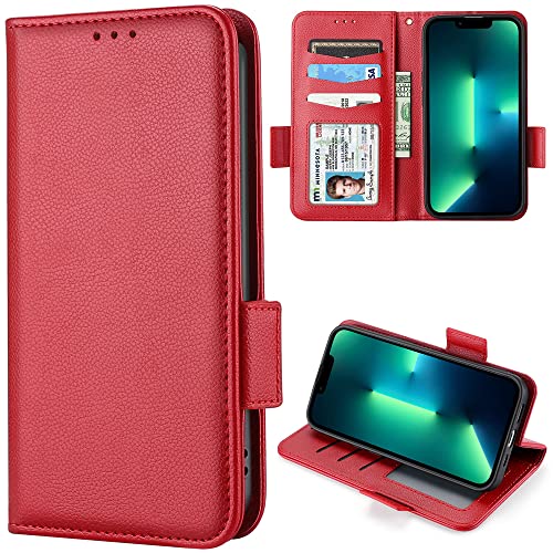 BELLA BEAR Infinix Hot 40i 4G Handyhülle, Magnetische Flip-Leder-Geldbörsenhülle, Kickstand-Hülle, Stoßfeste Schutzhülle für Infinix Hot 40i 4G-Rot von BELLA BEAR