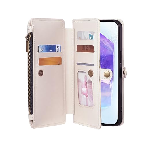 BELLA BEAR Infinix Hot 50 5G Case [6 Kartenfächer] [Seitentasche mit Reißverschluss] [Fotofach] [Einstellbarer Schultergurt] [Kickstand] Wallet Case für Infinix Hot 50 5G (Weiß) von BELLA BEAR