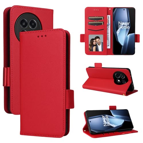 BELLA BEAR OnePlus Ace 5 5G/5 Pro 5G Handyhülle, Magnetische Flip-Leder-Geldbörsenhülle, Kickstand-Hülle, Stoßfeste Schutzhülle für OnePlus Ace 5 5G/5 Pro 5G-Rot von BELLA BEAR