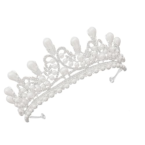 BELLIFFY Diamant Perlen krone braut haar Tiara zur Perlenhochzeit Perlenkrone Hochzeitsfestzug Tiara Haar Strass die Krone Modekrone Kronenkopfschmuck Krone Kopfbedeckung Brautkrone Silver von BELLIFFY