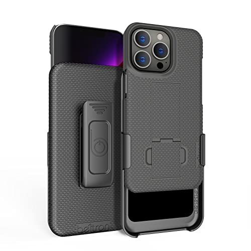 BELTRON Combo-Hülle mit Gürtelclip für iPhone 13 Pro, superdünn, gummiert, Holster mit integriertem Ständer, entworfen für iPhone 13 Pro (2021) – Gunmetal Grey Shell von BELTRON