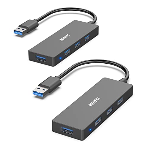 4-Port USB 3.0 Hub, BENFEI 2 Stück Ultra-Slim USB Hub Kompatibel mit MacBook, Mac Pro, Mac Mini, iMac, Surface Pro, XPS, PC, Flash Drive, Mobile HDD von BENFEI