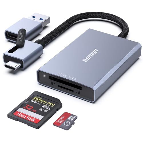 BENFEI SD 4.0 Kartenleser, USB-C/USB-A 2-in-1 Speicherkartenleser für SDXC SDHC SD MMC RS-MMC MicroSDXC MicroSD Micro SDHC-Karte, UHS-II und UHS-I Karten von BENFEI