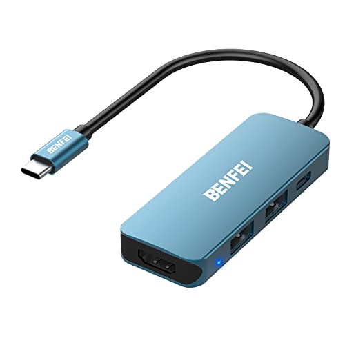 BENFEI USB C HUB 4 in 1, USB Typ C auf HDMI /2*USB /60W Power Delivery Adapter, kompatibel für iPhone 15 Pro/Max, MacBook Pro/Air 2023, iPad Pro, iMac, S23, XPS 17 USW, Blau von BENFEI