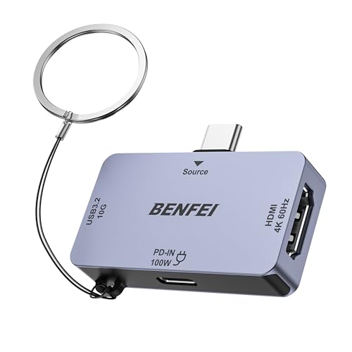 BENFEI USB C Hub 3in1 superkompakt, USB C auf HDMI 4K@60Hz/10 Gbps USB A/100W PD Stromversorgung, kompatibel mit iPad Pro MacBook Pro/Air iMac iPhone 16/15 Pro/Pro Max XPS Thinkpad und mehr von BENFEI