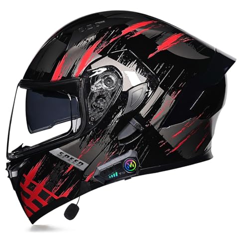 Bluetooth-Modular-Motorradhelm, Bluetooth-Klapphelm Für Motorräder, DOT/ECE-Zulassung, Mit Doppelvisier Und Mikrofon, Für Erwachsene Männer Und Frauen B,XXL=61-62CM von BENSIMPB