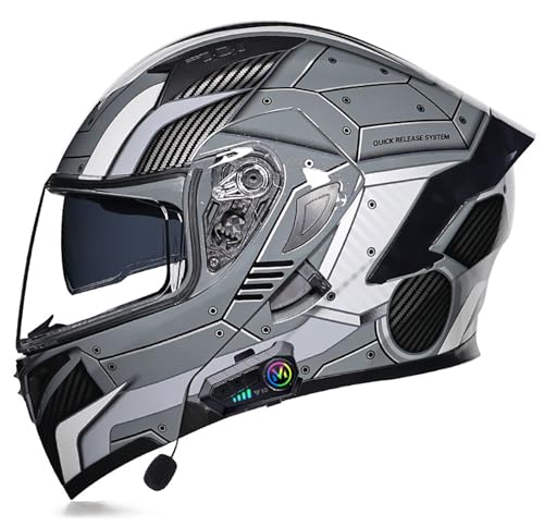 Bluetooth-Modular-Motorradhelm, Bluetooth-Klapphelm Für Motorräder, DOT/ECE-Zulassung, Mit Doppelvisier Und Mikrofon, Für Erwachsene Männer Und Frauen F,L=57-58CM von BENSIMPB