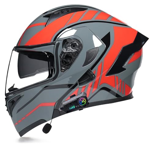 Bluetooth-Modular-Motorradhelm, Bluetooth-Klapphelm Für Motorräder, DOT/ECE-Zulassung, Mit Doppelvisier Und Mikrofon, Für Erwachsene Männer Und Frauen H,M=55-56CM von BENSIMPB