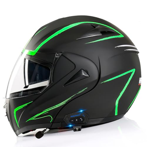 Bluetooth-Modularhelm Für Motorradfahrer, Integral-Klapphelme Für Damen Und Herren Mit Integriertem Lautsprecher Und Doppelvisier, ECE-Geprüfter Integral-Klapphelm F,M=57-58CM von BENSIMPB