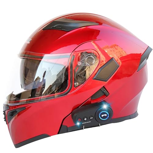 Bluetooth-Motorradhelm, Hochklappbarer Motorradhelm, ECE-Geprüfter Modularer Motorrad-Straßenhelm Mit Doppelter Sonnenblende Für Männer Und Frauen, Motorrad-Integralhelm B,L=59-60CM von BENSIMPB