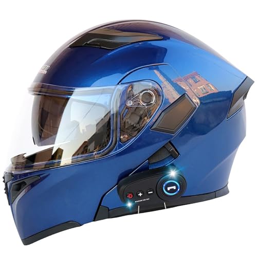 Bluetooth-Motorradhelm, Hochklappbarer Motorradhelm, ECE-Geprüfter Modularer Motorrad-Straßenhelm Mit Doppelter Sonnenblende Für Männer Und Frauen, Motorrad-Integralhelm D,L=59-60CM von BENSIMPB