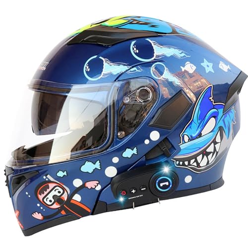 Bluetooth-Motorradhelm, Hochklappbarer Motorradhelm, ECE-Geprüfter Modularer Motorrad-Straßenhelm Mit Doppelter Sonnenblende Für Männer Und Frauen, Motorrad-Integralhelm H,XL=61-62CM von BENSIMPB