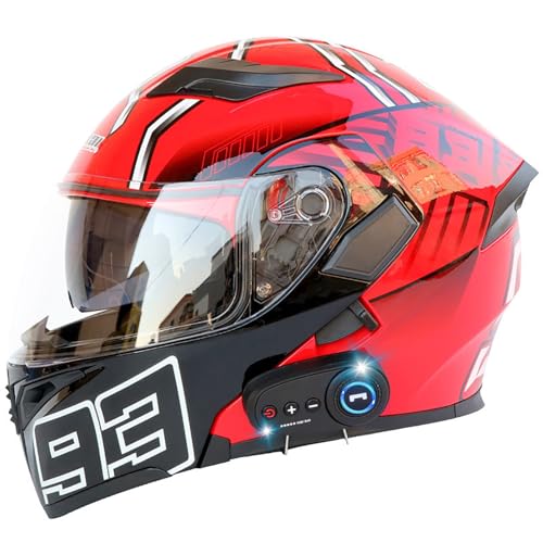 Bluetooth-Motorradhelm, Integralhelm, DOT/ECE-Zugelassener Motorrad-Moped-Straßenrad-Rennhelm, Motorradhelm Mit Doppelvisier Für Männer Und Frauen B,L=59-60CM von BENSIMPB