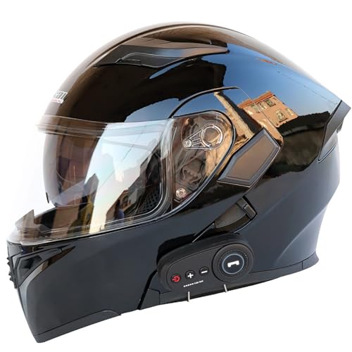 Bluetooth-Motorradhelm, Integralhelm, DOT/ECE-Zugelassener Motorrad-Moped-Straßenrad-Rennhelm, Motorradhelm Mit Doppelvisier Für Männer Und Frauen F,XL=61-62CM von BENSIMPB