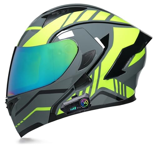 Bluetooth-Motorradhelm, Integralhelm Mit Antibeschlag-Doppelvisier, DOT/ECE-Zugelassener Doppelvisier-Straßenfahrradhelm Für Männer, Frauen Und Erwachsene C,XL=59-60CM von BENSIMPB