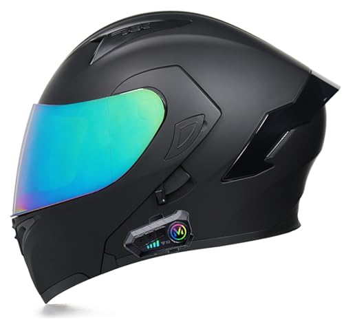 Bluetooth-Motorradhelm, Integralhelm Mit Antibeschlag-Doppelvisier, DOT/ECE-Zugelassener Doppelvisier-Straßenfahrradhelm Für Männer, Frauen Und Erwachsene D,L=57-58CM von BENSIMPB