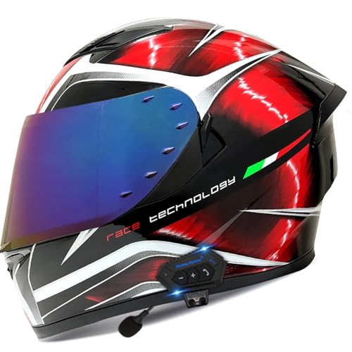 Bluetooth-Motorradhelme, Integralhelm, Hochklappbar, Modularer Motorradhelm, Integriertes Motorrad-Doppelvisier Für Erwachsene Männer Und Frauen, DOT/ECE-Zertifiziert C4,L=57-58CM von BENSIMPB