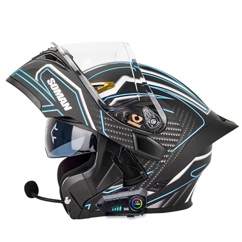 Doppelvisier-Helm, Motorradhelm, ECE-Geprüfter, Hochklappbarer Modularer Integralhelm, Eingebauter Lautsprecher Mit Mikrofon, Motorradhelm Für Erwachsene, Männer Und Frauen C,XL=61-62CM von BENSIMPB