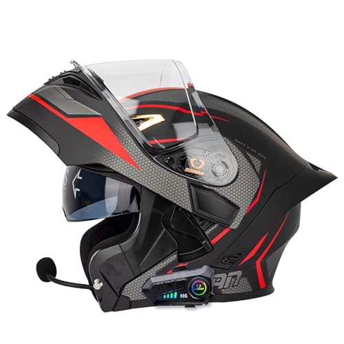 Doppelvisier-Helm, Motorradhelm, ECE-Geprüfter, Hochklappbarer Modularer Integralhelm, Eingebauter Lautsprecher Mit Mikrofon, Motorradhelm Für Erwachsene, Männer Und Frauen D,XL=61-62CM von BENSIMPB