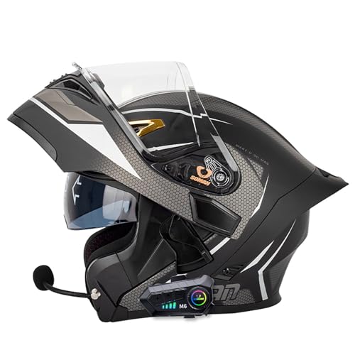 Doppelvisier-Helm, Motorradhelm, ECE-Geprüfter, Hochklappbarer Modularer Integralhelm, Eingebauter Lautsprecher Mit Mikrofon, Motorradhelm Für Erwachsene, Männer Und Frauen F,L=59-60CM von BENSIMPB