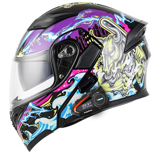 Klappbarer Bluetooth-Motorradhelm, Modularer Integralhelm Mit Doppelvisier, DOT/ECE-Zugelassener Ganzjahres-Motorradhelm, Jethelm Für Männer Und Frauen A,XL=61-62CM von BENSIMPB