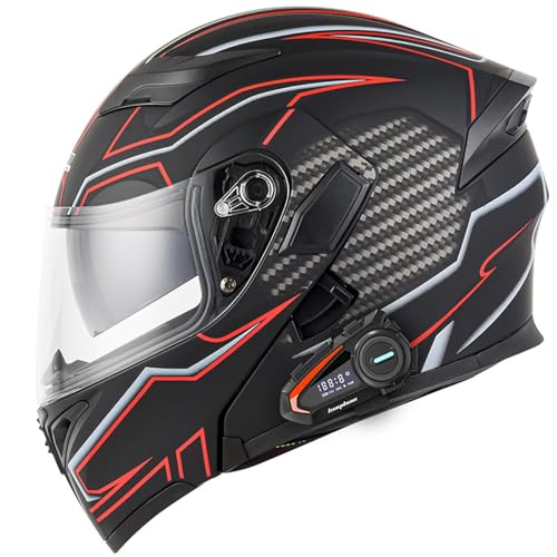 Klappbarer Bluetooth-Motorradhelm, Modularer Integralhelm Mit Doppelvisier, DOT/ECE-Zugelassener Ganzjahres-Motorradhelm, Jethelm Für Männer Und Frauen B,L=59-60CM von BENSIMPB