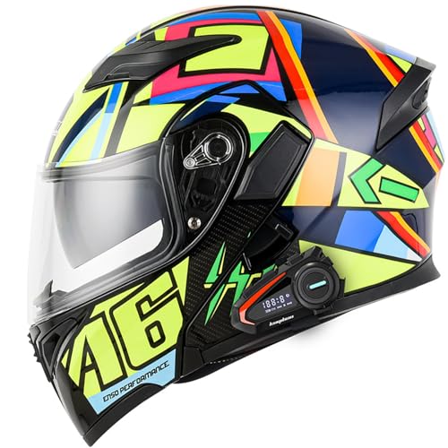 Klappbarer Bluetooth-Motorradhelm, Modularer Integralhelm Mit Doppelvisier, DOT/ECE-Zugelassener Ganzjahres-Motorradhelm, Jethelm Für Männer Und Frauen C,L=59-60CM von BENSIMPB