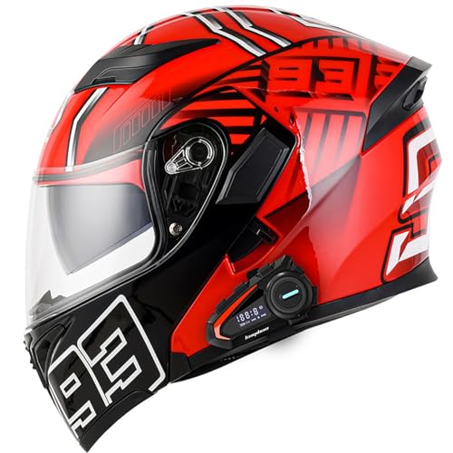 Klappbarer Bluetooth-Motorradhelm, Modularer Integralhelm Mit Doppelvisier, DOT/ECE-Zugelassener Ganzjahres-Motorradhelm, Jethelm Für Männer Und Frauen G,XXL=63-64CM von BENSIMPB