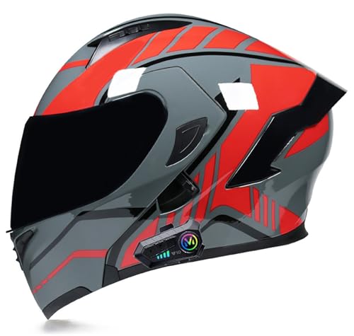 Klapphelm Für Motorradfahrer, Bluetooth, Beschlagfreies Doppelvisier, Integralhelm, Klapphelm Für Motorradfahrer, DOT/ECE-Geprüft, Eingebauter Lautsprecher, Headset-Mikrofon E,M=55-56CM von BENSIMPB