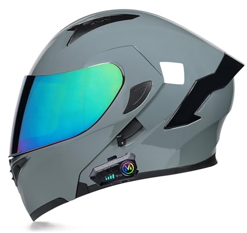 Klapphelm Für Motorradfahrer, Bluetooth, Beschlagfreies Doppelvisier, Integralhelm, Klapphelm Für Motorradfahrer, DOT/ECE-Geprüft, Eingebauter Lautsprecher, Headset-Mikrofon H,L=57-58CM von BENSIMPB