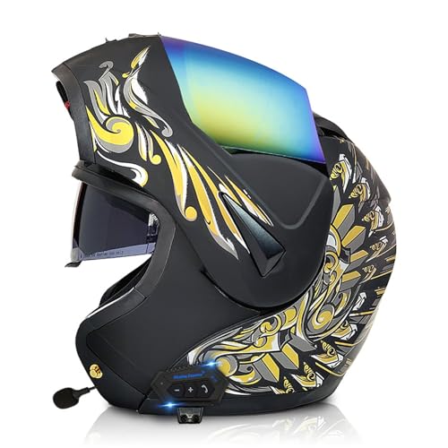 Motorrad-Bluetooth-Helm, Modularer Klapphelm Vorn, DOT/ECE-Zugelassener Integralhelm Mit Doppelvisier, Sturzhelm Für Männer Und Frauen A,M=57-58CM von BENSIMPB