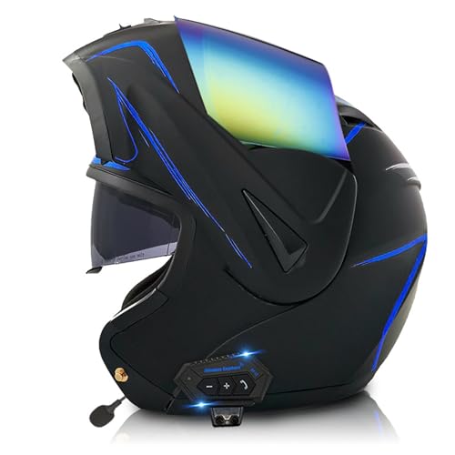 Motorrad-Bluetooth-Helm, Modularer Klapphelm Vorn, DOT/ECE-Zugelassener Integralhelm Mit Doppelvisier, Sturzhelm Für Männer Und Frauen B,M=57-58CM von BENSIMPB