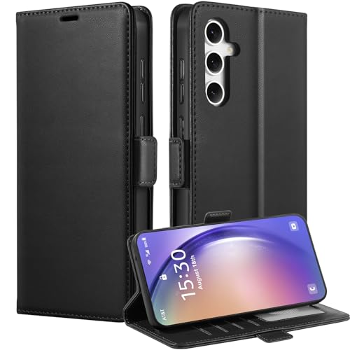 BENTIACC Handyhülle für Samsung Galaxy A54 5G Hülle Leder, Premium Leder Wallet case, [RFID Blocker] [4 Kartenfächer] [Ständer] Klapp Schutzhülle für Samsung Galaxy A54 (Schwarz, A54) von BENTIACC