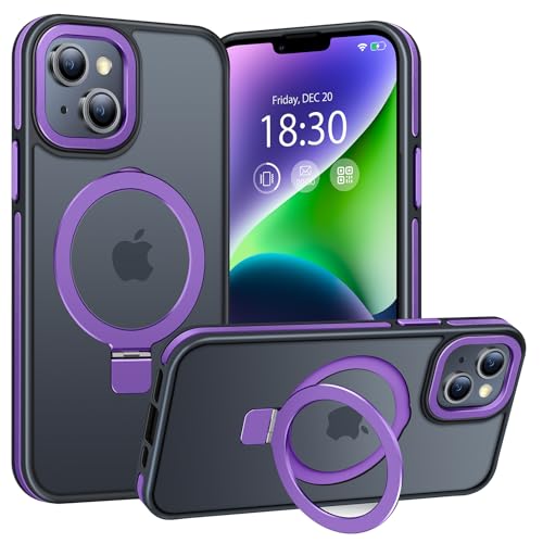 BENTIACC Handyhülle iPhone 14 Hülle,iPhone 13 Hülle, mit Unsichtbarer Ständer, mit Mag-Safe, Militärschutz, [Transluzente Matte] Anti-Fingerabdruck hülle iPhone 14//iPhone 13 6,1 Zoll (Dunkelviolett) von BENTIACC