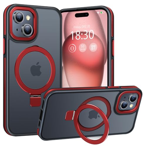 BENTIACC Handyhülle iPhone 15 Hülle, mit Unsichtbarer Ständer, mit Mag-Safe, Militärschutz, [Transluzente Matte] Anti-Fingerabdruck hülle iPhone 15 6,1 Zoll(Rot) von BENTIACC