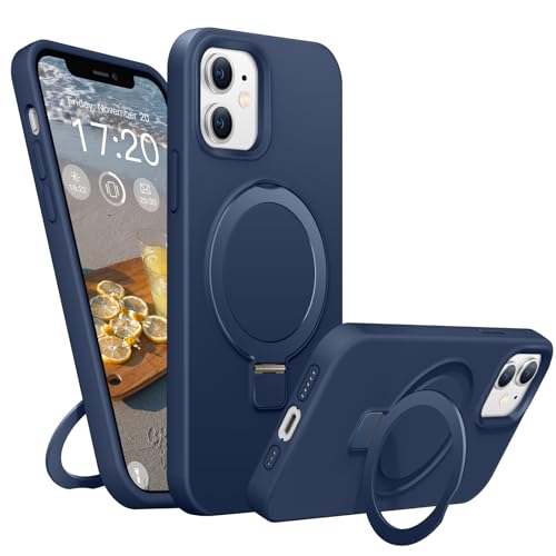 BENTIACC Liquid Silikon handyhülle für iPhone 11 hülle, für Mag-Safe mit Unsichtbarem Ständer 4 Schichten stoßfeste Kratzfeste Schutzhülle für iPhone 11 (Navy Blau) von BENTIACC