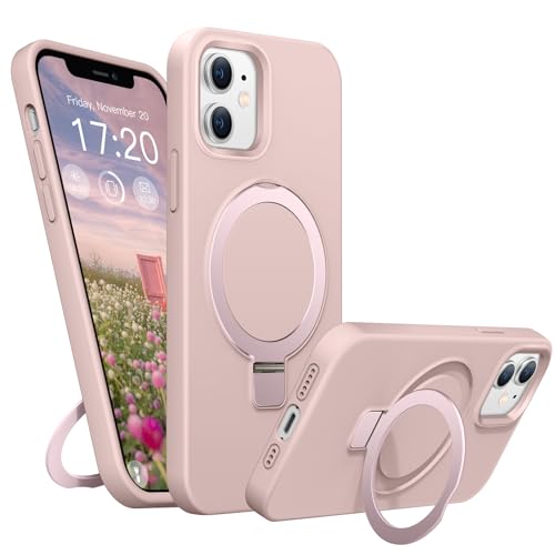 BENTIACC Liquid Silikon handyhülle für iPhone 11 hülle, für Mag-Safe mit Unsichtbarem Ständer 4 Schichten stoßfeste Kratzfeste Schutzhülle für iPhone 11 (Rosa) von BENTIACC