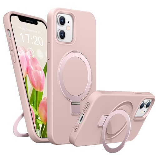 BENTIACC Liquid Silikon handyhülle für iPhone 12 hülle,iPhone 12 Pro hülle, für MagSafe mit Unsichtbarem Ständer 4 Schichten stoßfeste Kratzfeste Schutzhülle für iPhone 12/12 Pro (Rosa) von BENTIACC