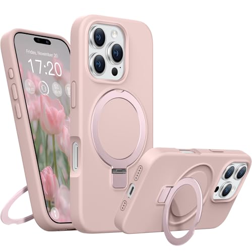 BENTIACC Liquid Silikon hülle für iPhone 16 pro, Magnetischer Robust Standring, 4-Layer stoßfeste Schutzhülle, Soft Mikrofaserfutter Kratzfes Schutzhülle für iPhone 16 pro (Rosa) von BENTIACC