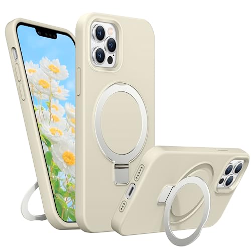 BENTIACC Liquid Silikon hülle für iPhone 13 pro, Magnetischer Robust Standring, 4-Layer stoßfeste Schutzhülle, Soft Mikrofaserfutter Kratzfes Schutzhülle für iPhone 13 pro (Milchweiß) von BENTIACC