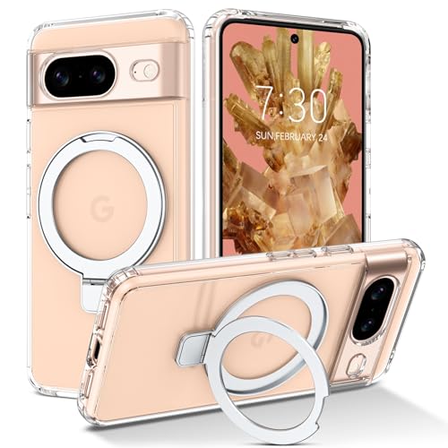 BENTOBEN für Google Pixel 8 Hülle für MagSafe mit Ständer, Google Pixel 8 Hülle 【Magnetisch Ständer Ring】 Clear Kabellos Dünn Dünn TPU Cover Case Handyhülle Google Pixel 8, Transparent von BENTOBEN