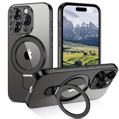 BENTOBEN Hülle für iPhone 15 Pro Max Mag-Safe mit Ständer, 【 Magnetisch Ständer Ring】 Clear Kabellos Dünn TPU Bumper Cover Case Handyhülle iPhone 15 Pro Max 6.7", Schwarz von BENTOBEN