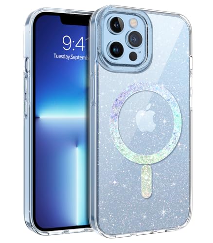 BENTOBEN Magnetische Schutzhülle für iPhone 13 Pro Max Hülle, kompatibel mit MagSafe, Handyhülle, stoßfest, dünn und leicht, Rückseite kratzfest, Glitzer Transparent von BENTOBEN