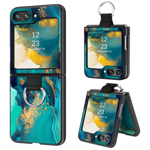 BENTOBEN Handyhülle für Samsung Galaxy Z Flip6 5G Hülle, Samsung Z Flip6 5G Case Leuchten im Dunkeln Slim dünn Fluoreszenz Gold Blau Marmor Muster PC Schale TPU Bumper Kratzfest Schutzhülle Hülle von BENTOBEN