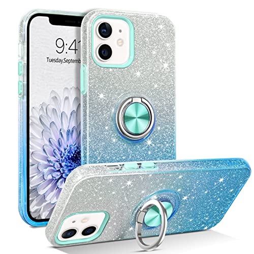 BENTOBEN Schutzhülle für iPhone 12, iPhone 12 Pro, schlanke Passform, glitzernd, glitzernd, mit 360°-Ring-Halterung, Ständer, magnetische Autohalterung, unterstützte Schutzhülle für Mädchen und von BENTOBEN