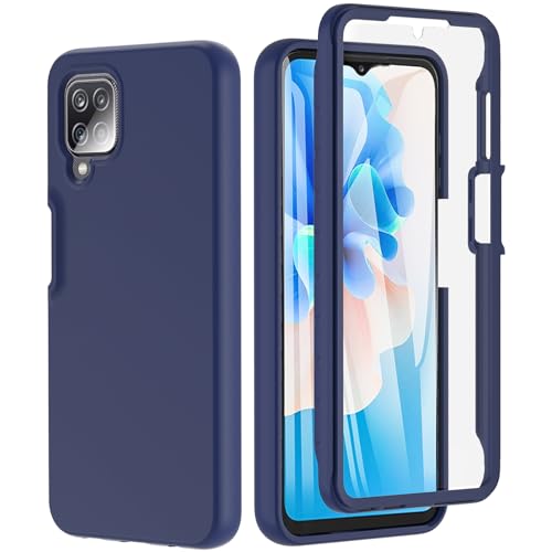 BESINPO Hülle für Samsung Galaxy A12, Handyhülle Mit Integriertem Displayschutz, 360 Grad Rundumschutz Stoßfest Silikon TPU Bumper Roubst Case Outdoor Schutzhülle Cover (Blau) von BESINPO