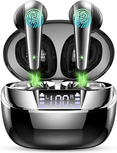 Bluetooth Kopfhörer, 2024 Kopfhörer Kabellos Bluetooth 5.3 In Ear HiFi Stereo mit ENC Mic, 40 Std Kabellose Kopfhörer mit LED-Anzeige, IP7 Wasserdicht Ohrhörer für Arbeit Reisen Sport, Schwarzsilber von BESNOOW