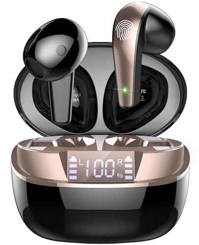 Bluetooth Kopfhörer, Kopfhörer Kabellos Bluetooth 5.3 In Ear Kopfhörer mit 4 Mikrofon, LED-Anzeige, Neue Kabellose Kopfhörer ENC Lärmreduzierung Earbuds, 40H Tiefer Bass, IP7 Wasserdicht, Schwarzgold von BESNOOW